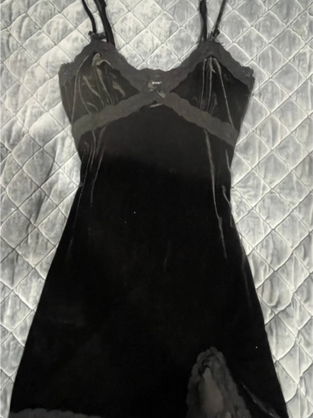 Forever 21 Black Velvet Lace-Trim Mini Dress